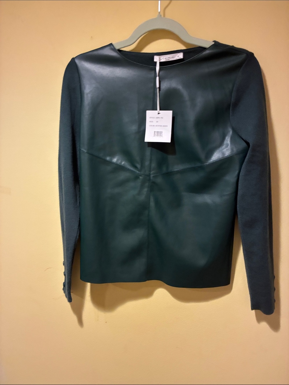 Dark Green Faux Leather Long Sleeve Women's Top